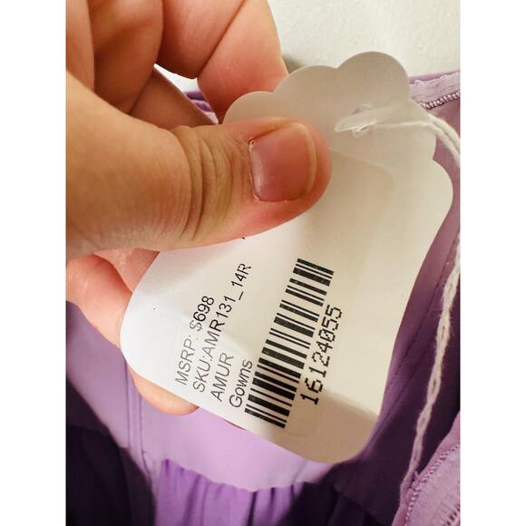 AMUR Purple Satin Sweetheart Neckline A-Line Stef Pleated Gown Dress Size 14 - Picture 10 of 16